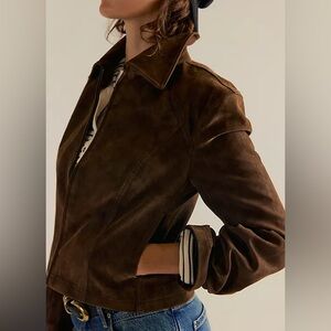 Free People River Vegan Suede Jacket in Double Espresso Brown
